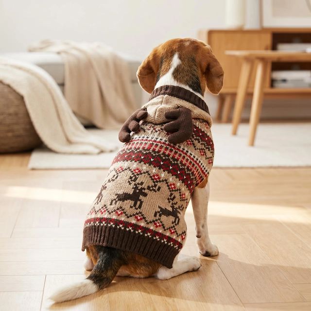 JIANCHI Brown Moose Snowflake Turtleneck Dog Sweater for Small Dogs Winter Warm Custom Logo OEM ODM Pet Clothes Manufacturer CW26003