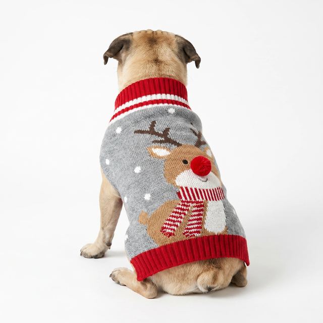 JIANCHI Grey Cute Reindeer Christmas Dog Sweater Cozy Pet Apparel Custom Size Color Small MOQ Knitwear Direct Factory CW26004
