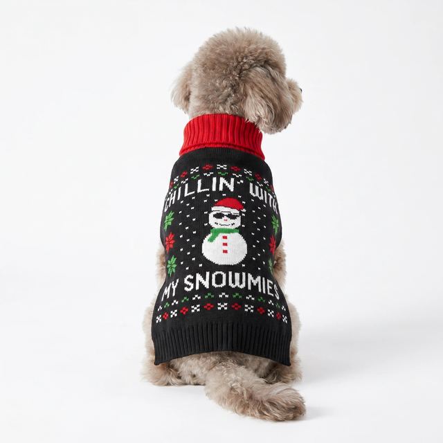 JIANCHI Black Snowman Slogan Graphic Dog Sweater for Small Dogs Winter Warm Custom Logo OEM ODM Pet Clothes Manufacturer CW26012