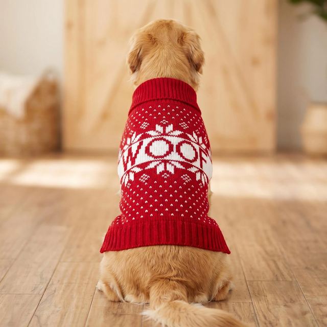 JIANCHI Red Woof Snowflake Knitted Dog Sweater for Small Dogs Winter Warm Custom Logo OEM ODM Pet Clothes Manufacturer CW26015