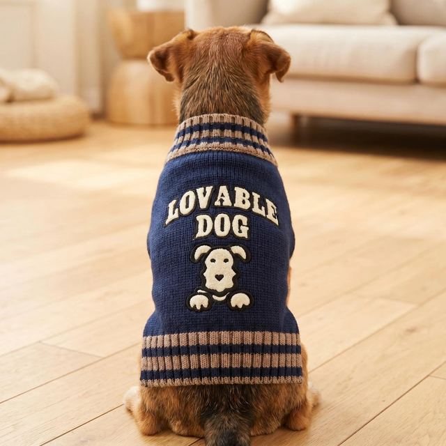 JIANCHI Navy Lovable Dog Puppy Graphic Sweater for Small Dogs Winter Warm Custom Logo OEM ODM Pet Clothes Manufacturer CW26017