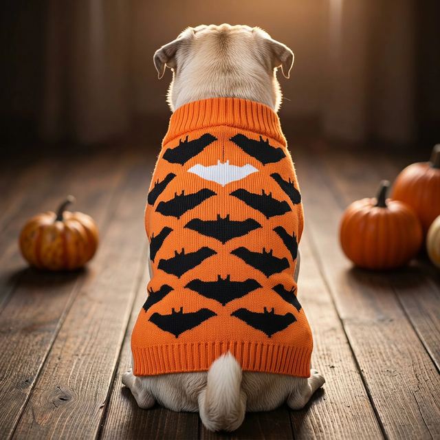 JIANCHI Orange Halloween Bat Knitted Dog Sweater Cozy Pet Apparel Custom Size Color Small MOQ Knitwear Direct Factory CW26019