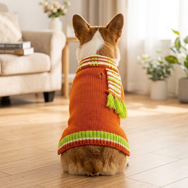 JIANCHI Orange Green Striped Scarf Dog Sweater for Small Dogs Winter Warm Custom Logo OEM ODM Pet Clothes Manufacturer CW26024