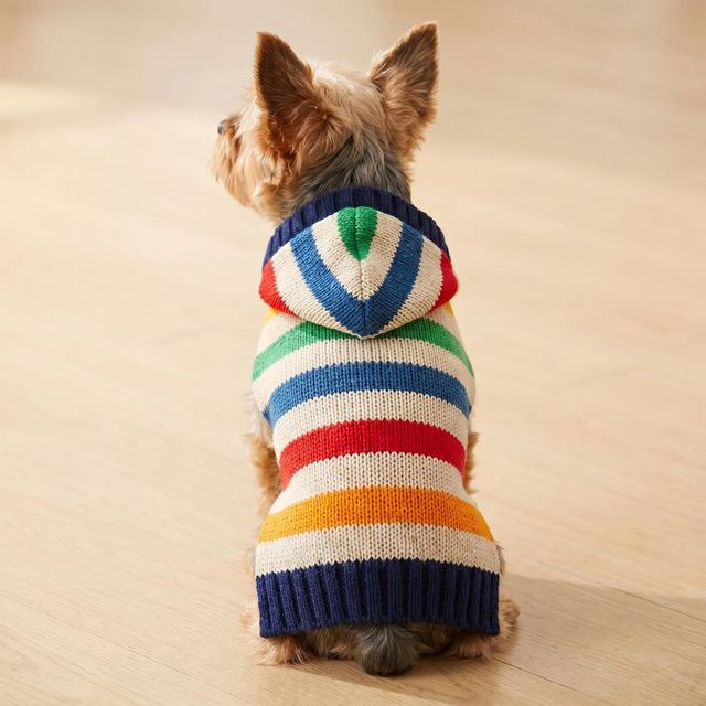 JIANCHI Rainbow Striped Hooded Dog Sweater for Small Dogs Winter Warm Custom Logo OEM ODM Pet Clothes Manufacturer CW26027