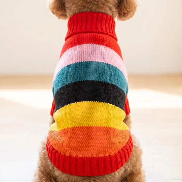 JIANCHI Rainbow Color Block Turtleneck Dog Sweater for Small Dogs Winter Warm Custom Logo OEM ODM Pet Clothes Manufacturer CW26029