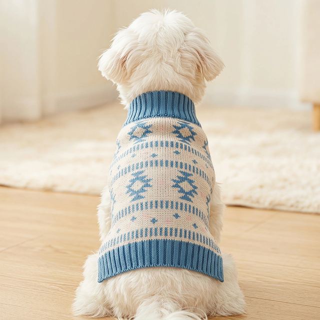 JIANCHI Beige Blue Ethnic Fair Isle Dog Sweater for Small Dogs Winter Warm Custom Logo OEM ODM Pet Clothes Manufacturer CW26038