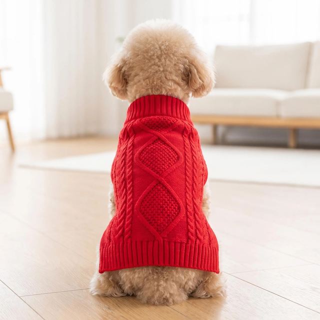 JIANCHI Red Cable Knit Classic Dog Sweater Cozy Pet Apparel Custom Size Color Small MOQ Knitwear Direct Factory CW26043