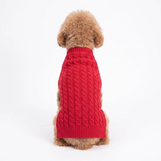 JIANCHI Red Textured Knit Warm Dog Sweater for Small Dogs Winter Warm Custom Logo OEM ODM Pet Clothes Manufacturer CW26044