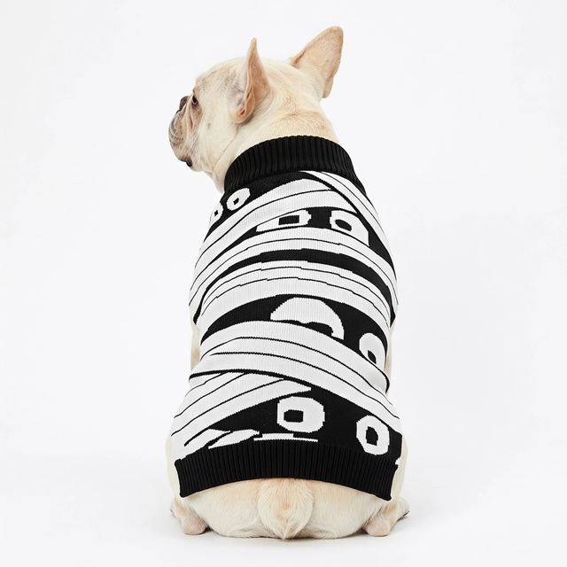 JIANCHI Black White Mummy Halloween Dog Sweater for Small Dogs Winter Warm Custom Logo OEM ODM Pet Clothes Manufacturer CW26056