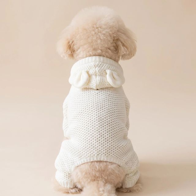 JIANCHI White Bunny Ear Hooded Dog Sweater for Small Dogs Winter Warm Custom Logo OEM ODM Pet Clothes Manufacturer CW26057