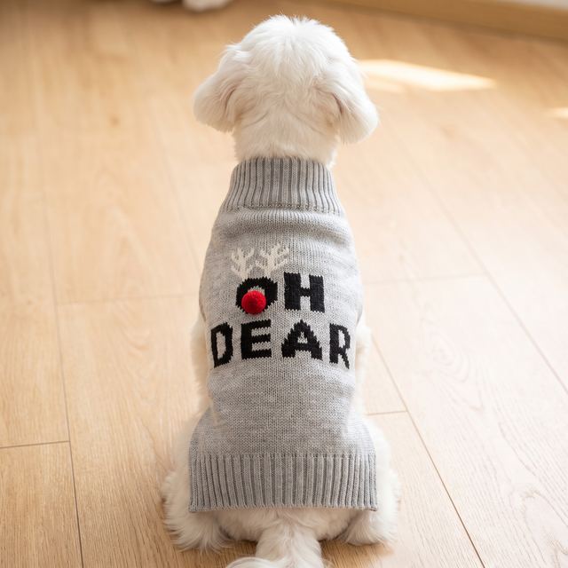 JIANCHI Grey Oh Dear Reindeer Dog Sweater for Small Dogs Winter Warm Custom Logo OEM ODM Pet Clothes Manufacturer CW26063