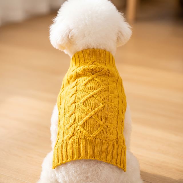JIANCHI Yellow Cable Knit Turtleneck Dog Sweater for Small Dogs Winter Warm Custom Logo OEM ODM Pet Clothes Manufacturer CW26065