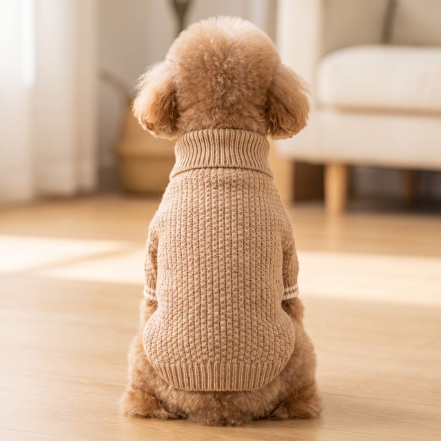 JIANCHI Khaki Cable Knit Turtleneck Dog Sweater for Small Dogs Winter Warm Custom Logo OEM ODM Pet Clothes Manufacturer CW26066