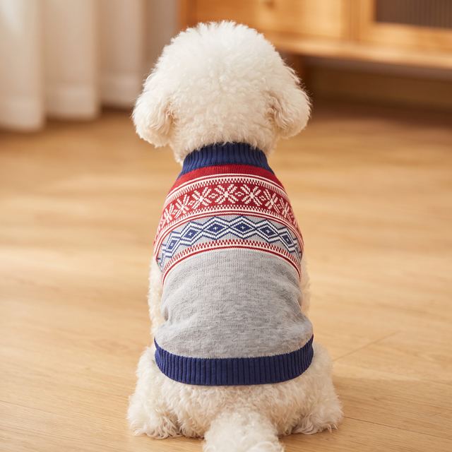 JIANCHI Grey Blue Fair Isle Knit Dog Sweater for Small Dogs Winter Warm Custom Logo OEM ODM Pet Clothes Manufacturer CW26069