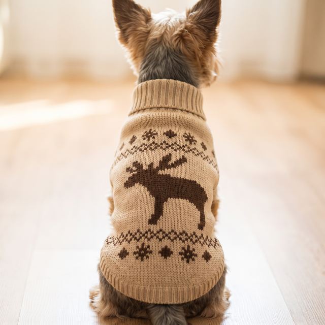 JIANCHI Tan Moose Snowflake Fair Isle Dog Sweater Cozy Pet Apparel Custom Size Color Small MOQ Knitwear Direct Factory CW26076