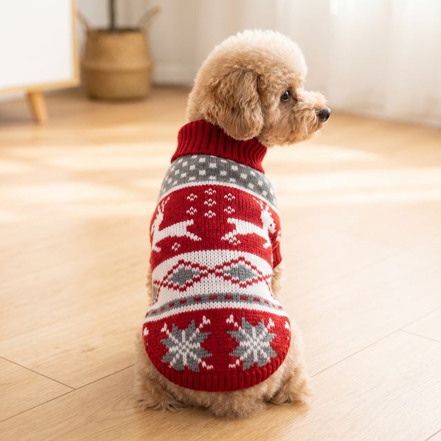 JIANCHI Red White Nordic Snowflake Dog Sweater for Small Dogs Winter Warm Custom Logo OEM ODM Pet Clothes Manufacturer CW26078