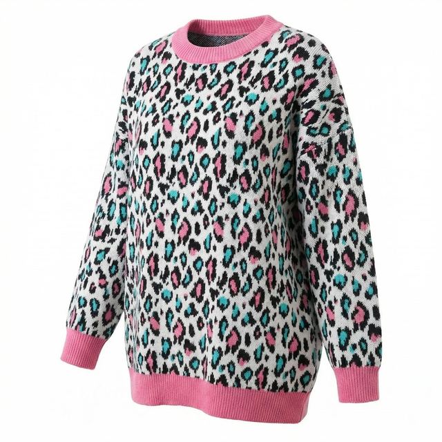 JIANCHI Leopard Print Oversized Knit Sweater Ladies New Design Knitwear Custom Size Logo Service Direct Factory LK22015