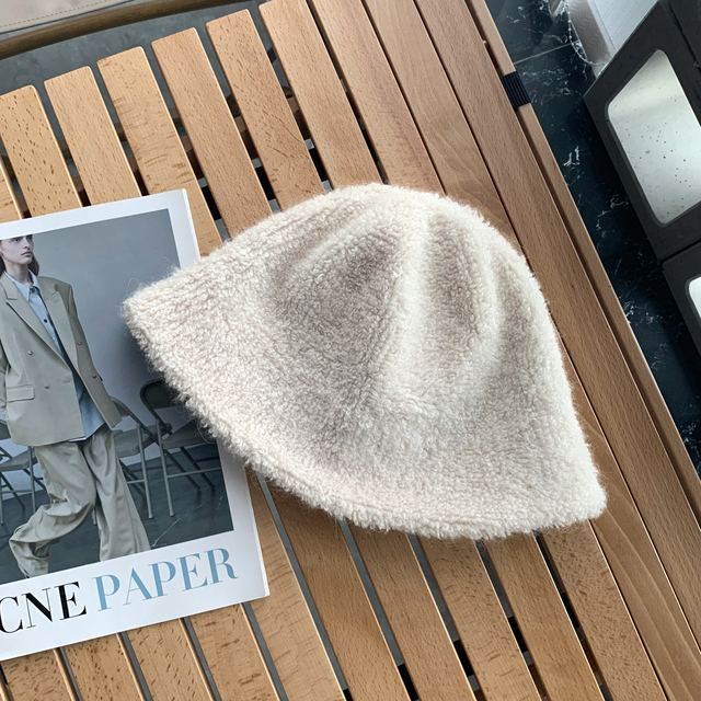 JIANCHI Cream Fuzzy Knit Bucket Hat Women Fashion Loose Fit Private Label Custom Color Small MOQ Factory LK22020
