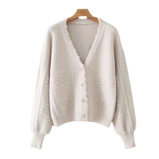 JIANCHI Pearl Button Bobble Knit Cardigan Women Fashion Loose Fit Private Label Custom Color Small MOQ Factory LK22047
