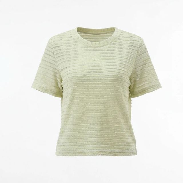 JIANCHI Pale Yellow Textured Ribbed Crew Neck Short Sleeve Knit Top Ladies New Design Knitwear Custom Size Logo Service Direct Factory LK23008