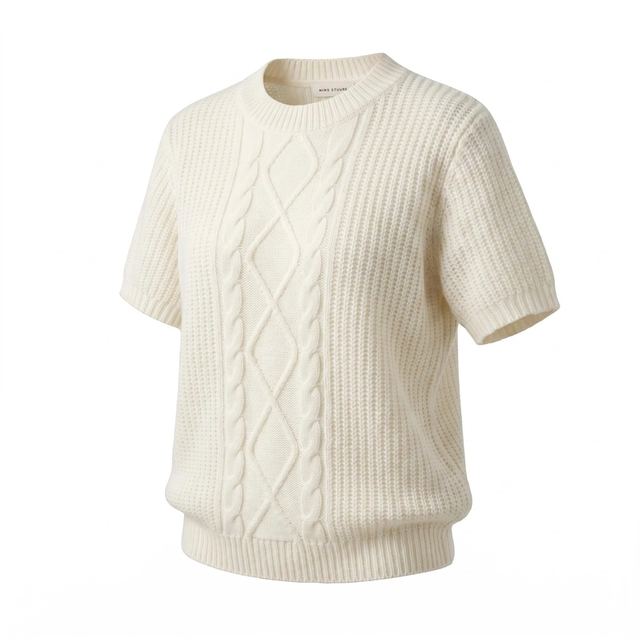 JIANCHI White Cable Knit Crew Neck Short Sleeve Sweater Women Fashion Loose Fit Private Label Custom Color Small MOQ Factory LK23019