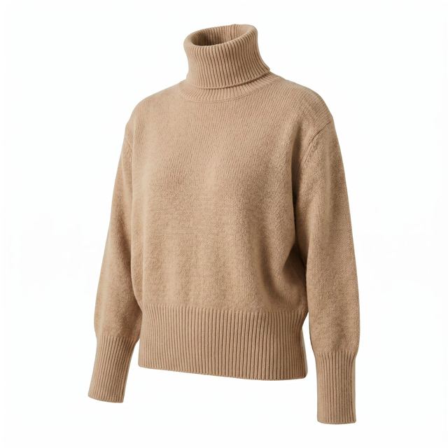 JIANCHI Camel Turtleneck Loose Pullover Sweater with Ribbed Trim Ladies New Design Knitwear Custom Size Logo Service Direct Factory LK23032