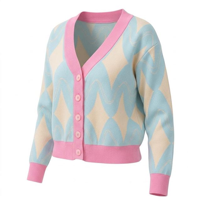 JIANCHI Pink and Blue Geometric Argyle Button Up Knit Cardigan Ladies New Design Knitwear Custom Size Logo Service Direct Factory LK23035