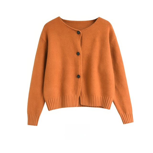 JIANCHI Orange Crew Neck Cropped Button Up Knit Cardigan Women Fashion Loose Fit Private Label Custom Color Small MOQ Factory LK23037