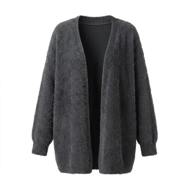 JIANCHI Charcoal Fuzzy Open Front Longline Knit Cardigan Women Fashion Loose Fit Private Label Custom Color Small MOQ Factory LK23040