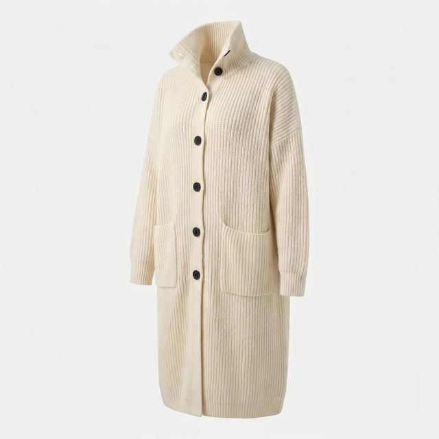 JIANCHI Ivory Mock Neck Longline Button Up Knit Cardigan Ladies New Design Knitwear Custom Size Logo Service Direct Factory LK23050