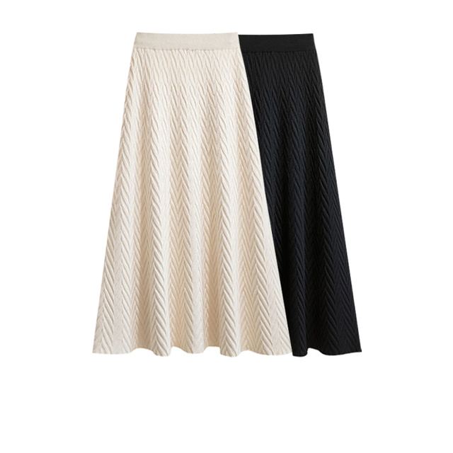 JIANCHI Cream Black Chevron Textured High Waist A Line Midi Knit Skirt for Women Winter Warm Casual Wear Custom Logo OEM ODM LK23072