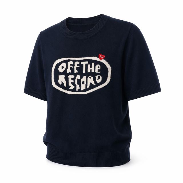 JIANCHI Navy Off The Record Intarsia Short Sleeve Knit Sweater Ladies New Design Knitwear Custom Size Logo Service Direct Factory LK24019