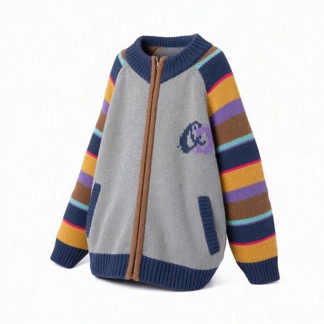 JIANCHI Grey Raglan Sleeve Rainbow Stripe Zip Up Baseball Knit Cardigan Women Fashion Loose Fit Private Label Custom Color Small MOQ LK25008