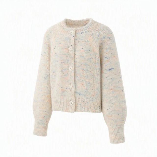JIANCHI Cream Speckled Raglan Sleeve Crew Neck Cropped Knit Cardigan for Women Winter Warm Casual Wear Custom Logo OEM ODM Manufacturer LK25010