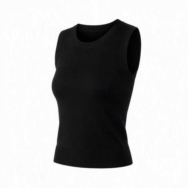 JIANCHI Black Round Neck Sleeveless Slim Fit Ribbed Hem Knit Tank Top Ladies New Design Knitwear Custom Size Logo Service Direct Factory LK25012