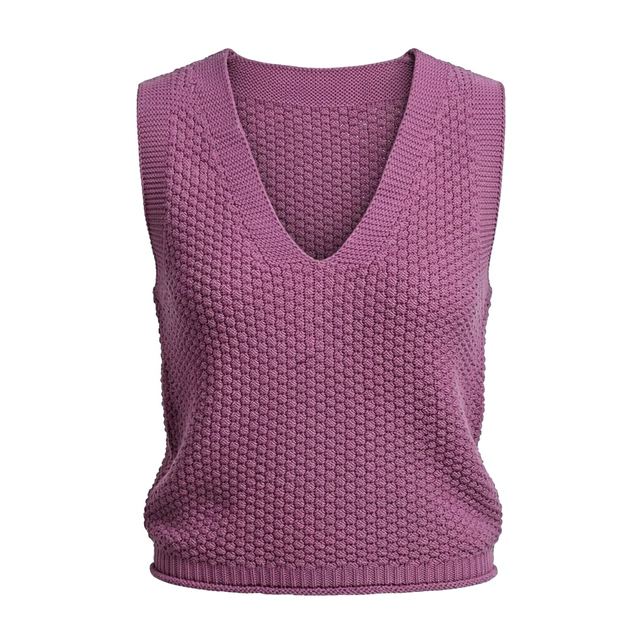 JIANCHI Mauve V Neck Sleeveless Textured Chunky Knit Vest Top Women Fashion Loose Fit Private Label Custom Color Small MOQ Factory LK25017